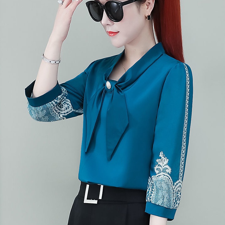 Áo Voan Tay Lỡ 3/4 Thắt Nơ Họa Tiết Nhiều Màu Sắc Thanh Lịch Dành Cho Nữ M-5XL