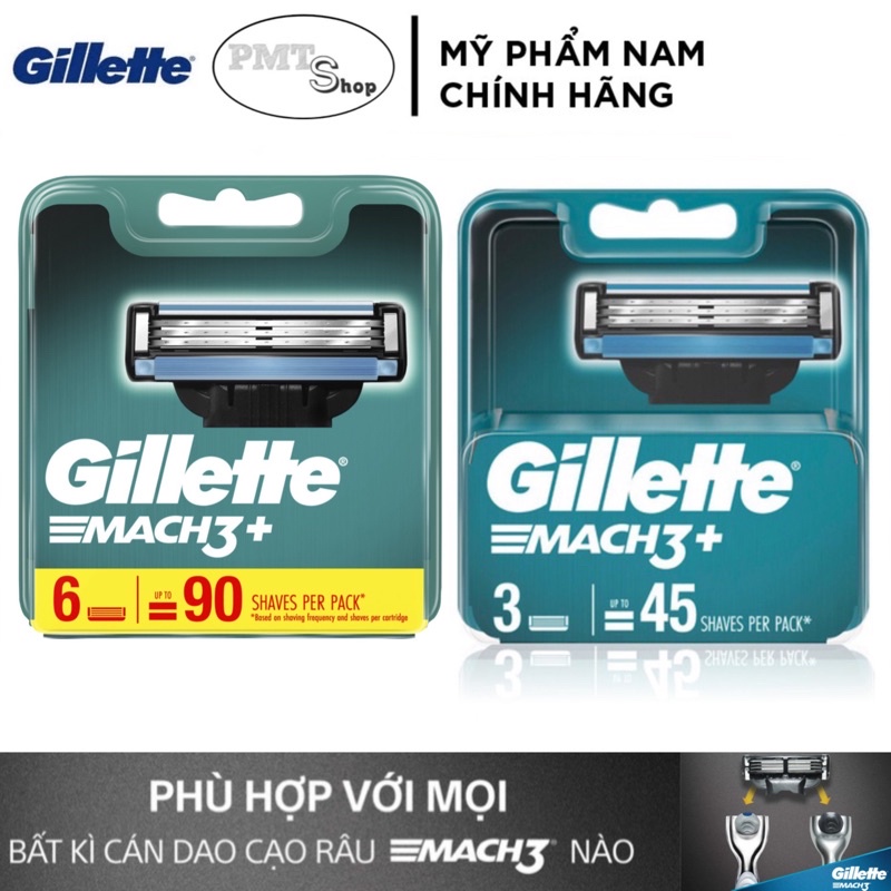 Hộp Lưỡi Dao Cạo Râu Gillette Mach 3 Turbo 3D, Sensitive, Mach3+ vỉ 8 6 4 3 2 cái - Mach3 cao cấp