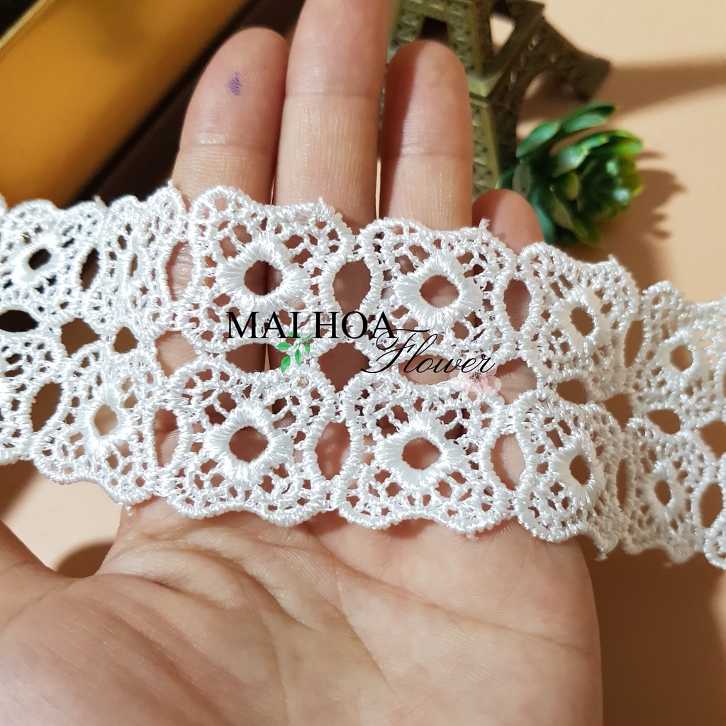 RC1 Cuộn 20 mét ren viền váy áo ren chỉ trắng dùng may đồ rộng 4cm Maihoaflower
