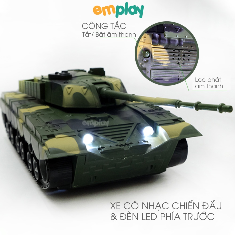 Đồ chơi điều khiển từ xa cao cấp Emplay, xe tăng có đèn và nhạc màu sắc bộ đội khỏe khoắn chất liệu an toàn cho bé