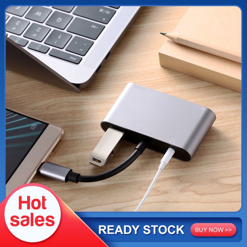 HOT sales TypeC adapter 5-in-1 3 USB type C to HDMI VGA 3.5mm Jack USB adapter with power supply type C for MacBook Pro COOLMALL