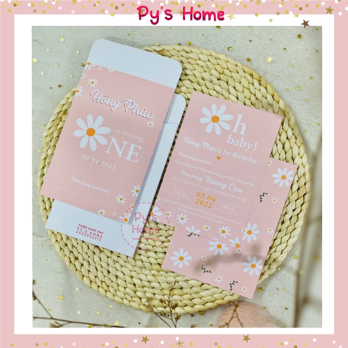 🌼🌼 Thiệp Thôi Nôi - Sinh nhật Thiết kế dành cho Bé Gái - Chủ đề DAISY siêu cưng