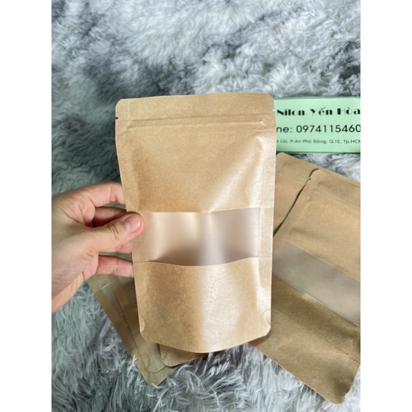 1kg Túi zip giấy Kraft có cửa sổ tràn cáng màng và không cán màng