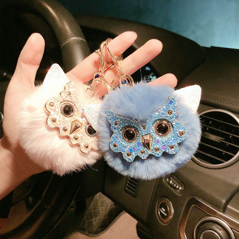 Móc Khóa Hình Cú Đính Banh Lông Dễ Thương