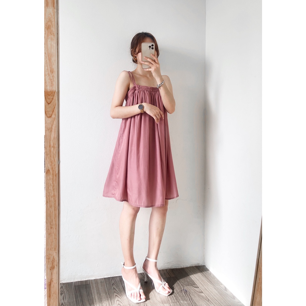 Váy dây Rosie freesize lụa hồng cháy hai lớp Harriet