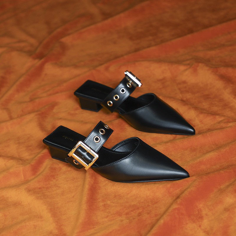 Giày Sục Thời Trang Nữ Quai Khuy Mũi Nhọn Gót Vuông 3cm Trẻ Trung Ziu.Shoess E1205