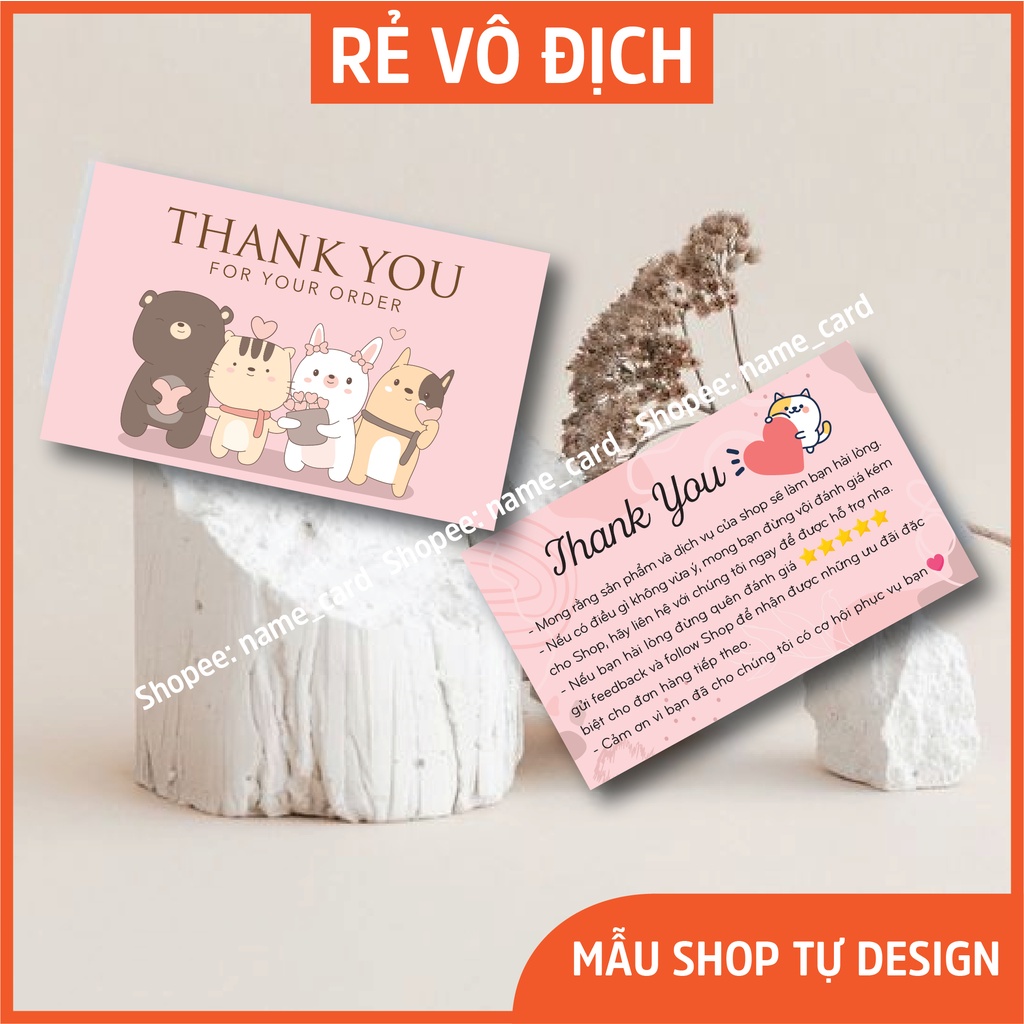 Thiệp cảm ơn khách hàng, thank you card có sẵn tại shop, kích thước 9x5,5 cm