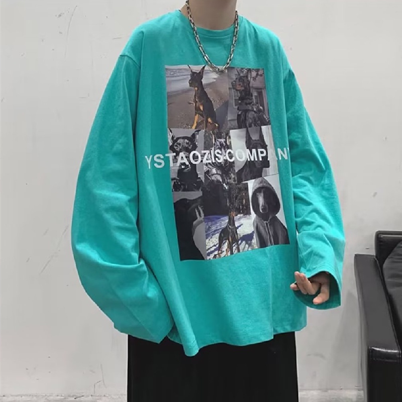 Áo Thun Tay Dài Dáng Rộng Cổ Tròn In Họa Tiết Hoạt Hình Thời Trang Thoải Mái Cho Nam Và Nữ size M-5XL