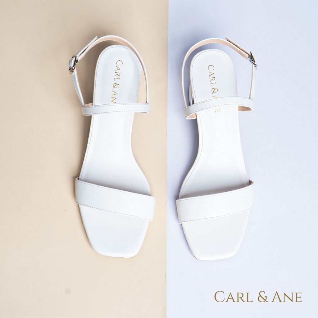  Carl & Ane - Giày sandal nữ mũi vuông ngang cao 7cm màu trắng _ CS005