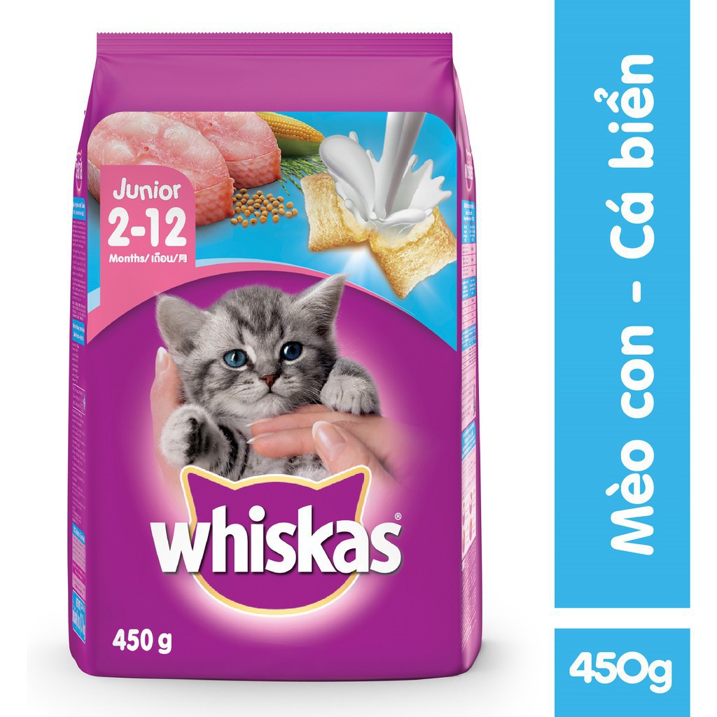 Thức ăn hạt cho mèo con Whiskas vị cá biển 450gr