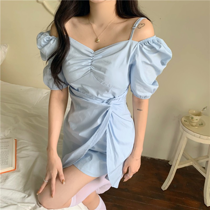 (R440) đầm ulzzang xanh Hàn tươi sáng ngọt ngào S M (kèm ảnh khách)