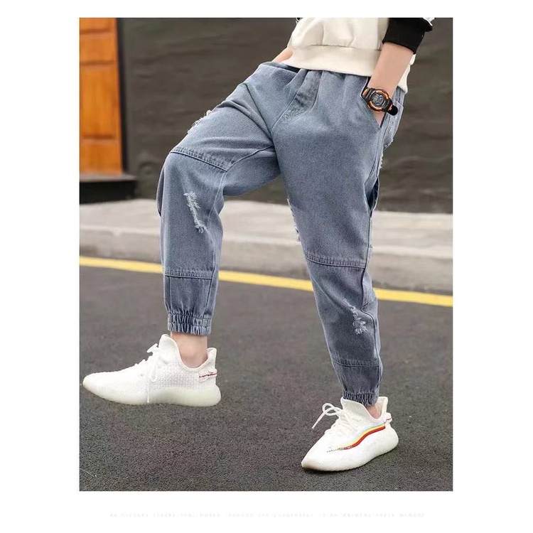 [Seluar Quần Jean budak lelaki] Quần Jean Denim Rách Thời Trang Xuân Thu Cho Bé Trai Và Bé Gái [Seluar Jean kanak-Knak]