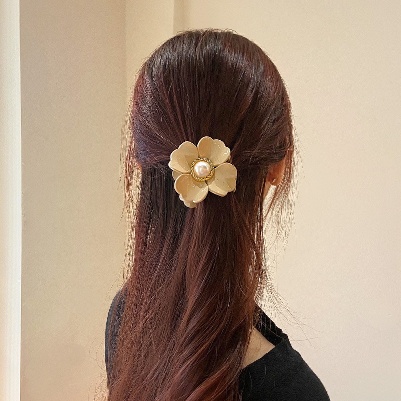 Kẹp Tóc Hình Hoa Đính Ngọc Trai Thiết Kế Đơn Giản Phong Cách Pháp Cho Nữ