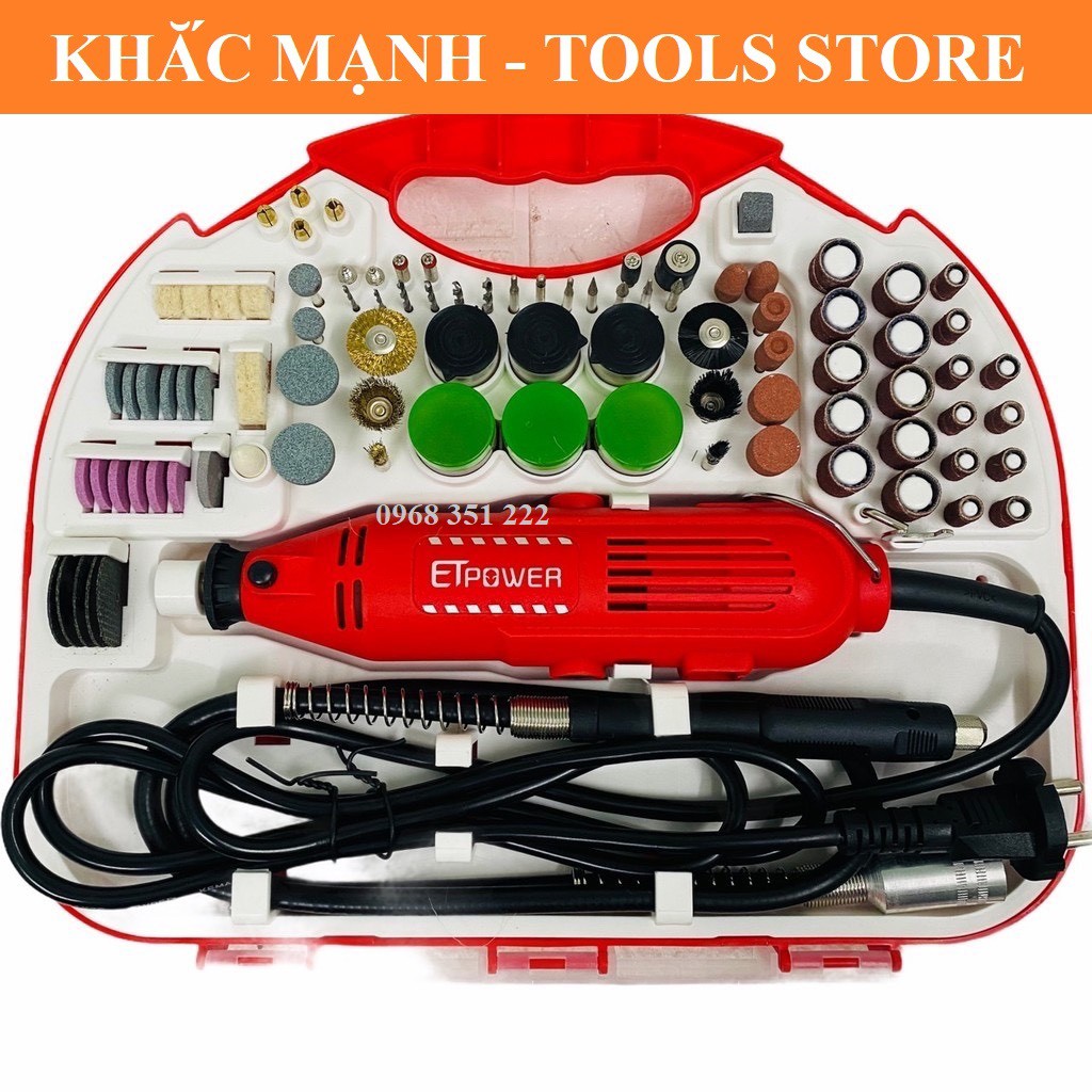 Bộ Máy Khoan Mài cắt Khắc mini Đa Năng Kingpro 200W 100 chi tiết (Đỏ) Điều Chỉnh 6 tốc độ