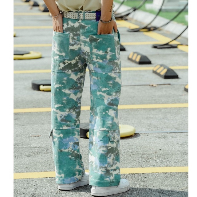 Quần khaki túi hộp ống suông local brand Clownz Patchy Cargo unisex form rộng nam nữ, wash loang