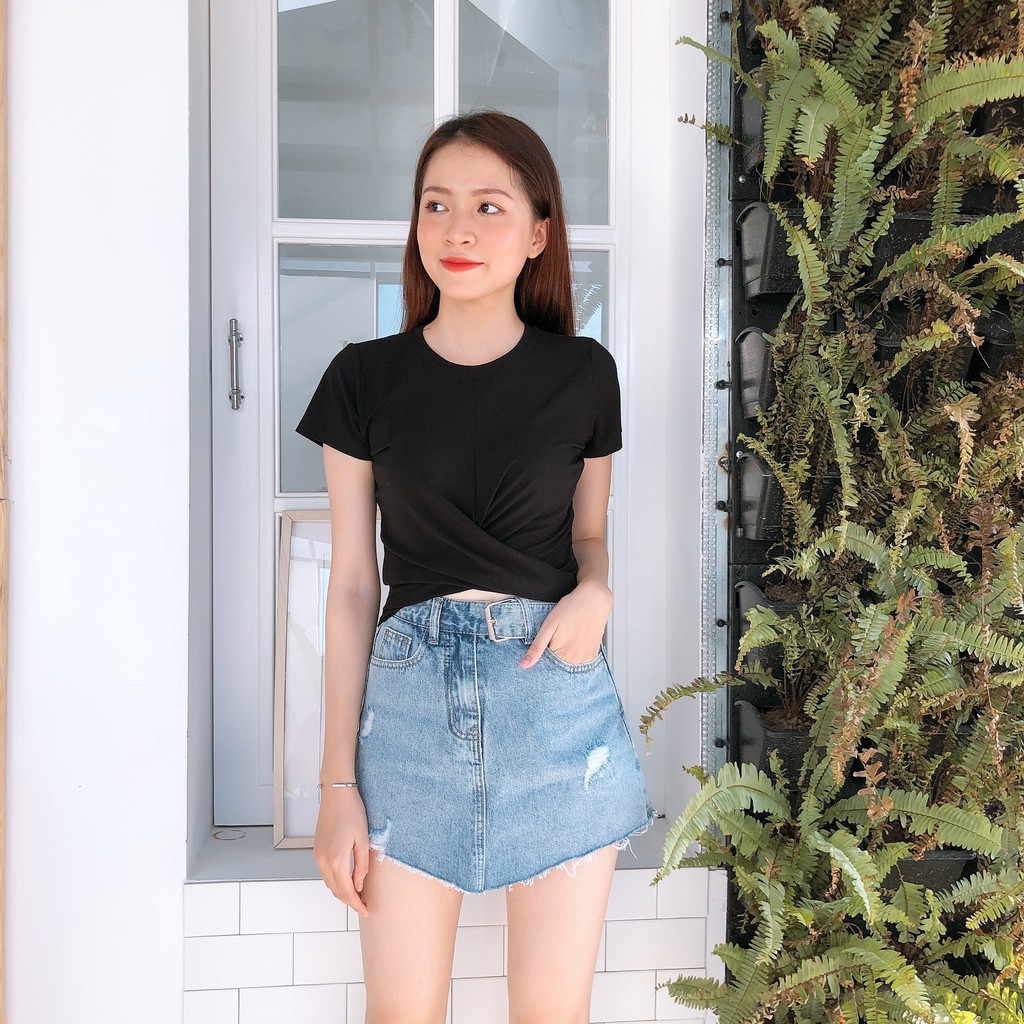 Áo croptop xoắn eo chất tuyệt đẹp co giãn 4 chiều IMES SHOP