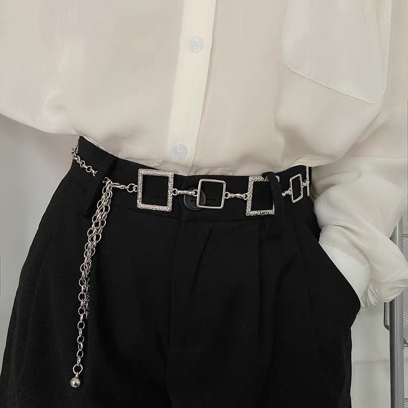 [ New] Chuỗi phụ kiện trang trí thắt lưng váy nữ Đai xích 2 màu ô vuông đơn giản cá tính