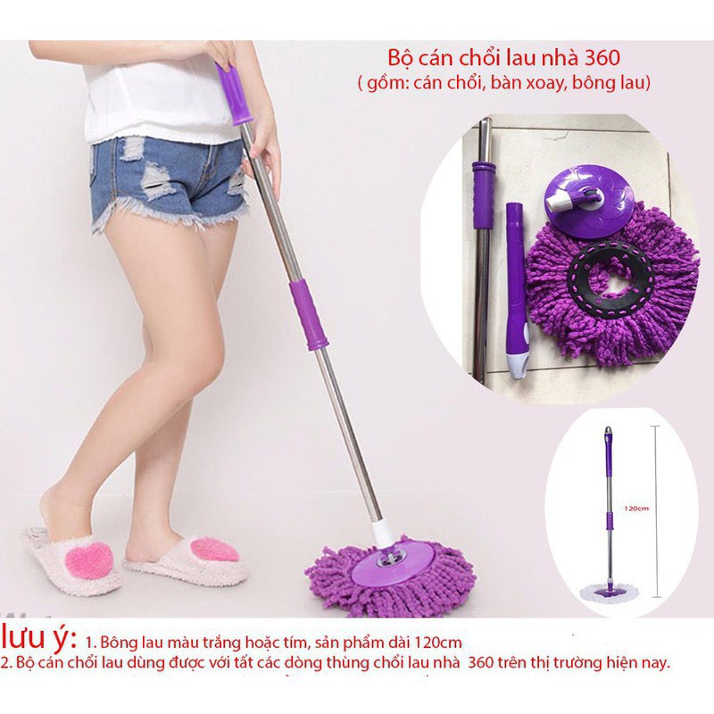 Bộ cán chổi lau nhà thái lan 360 độ xanh ( cây lau+ bàn+ bông lau )