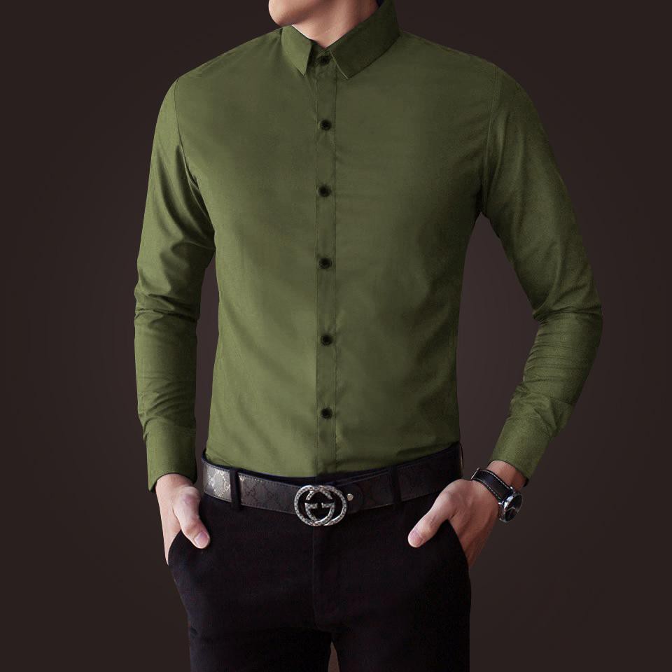 ÁO SƠ MI NAM TAY DÀI MÀU XANH RÊU, SIZE M-6XL TỪ 40-90KG