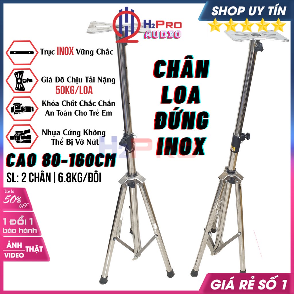 Bộ 2 Chân Loa Đứng Inox, Chân Loa Sân Khấu H2Pro Cao Cấp, Cao 80-160Cm, Thân Inbox Chắc Chắn, Chịu Tải 50Kg-H2Pro Audio