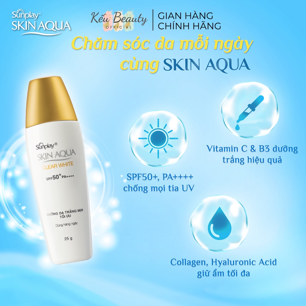 Sữa chống nắng hằng ngày dưỡng trắng cho da dầu Sunplay Skin Aqua Clear White SPF 50+ PA++++ 25g và 55g