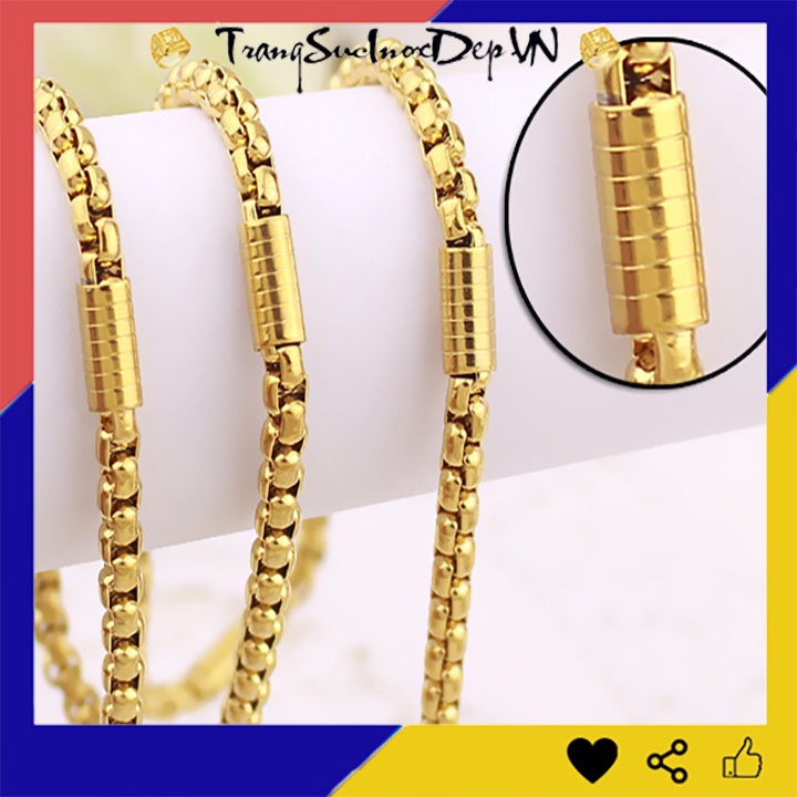 Dây chuyền inox 4 ly bọc khoen mạ vàng khóa gài Vip sáng đẹp, bền màu đem lại vẻ đẹp sang trọng cho người đeo
