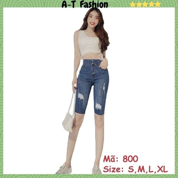 Quần short jean nữ ngố ❤️FREESHIP❤️ Quần Ngố Jean Nữ chất bò co giãn lưng cao phối 3 nút thời trang A-T Fashion - SNM800