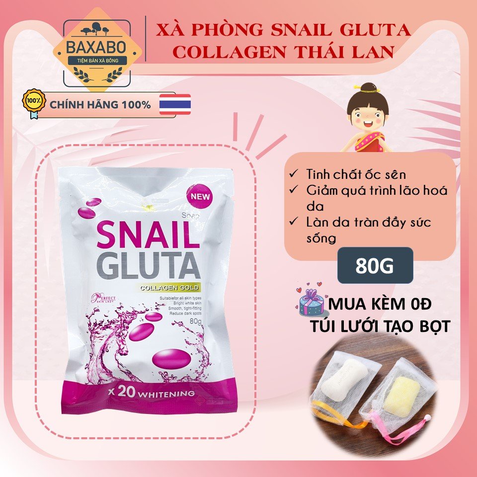 XÀ PHÒNG TRẮNG DA SNAIL GLUTA COLLAGEN THÁI LAN 80GR - XÀ PHÒNG DƯỠNG TRẮNG DA ỐC SÊN GLUTA COLLAGEN