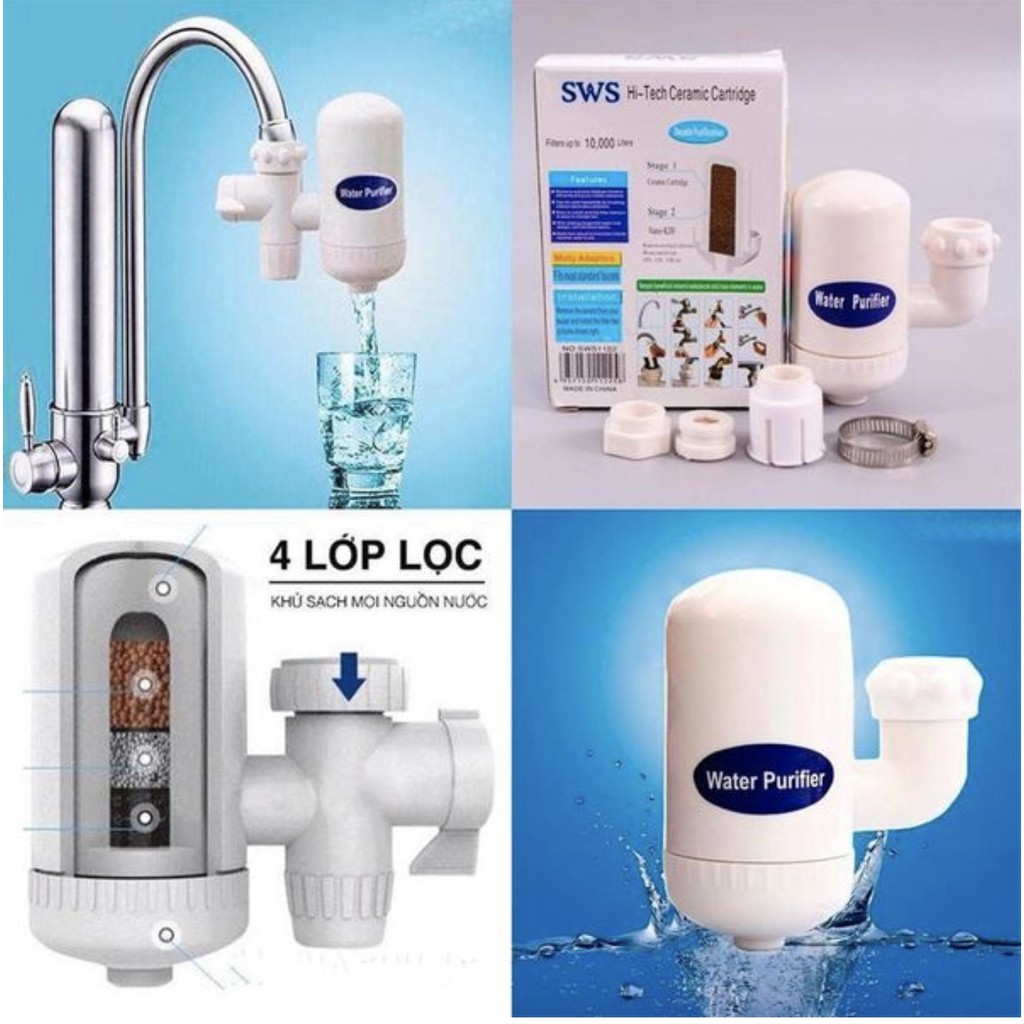 Đầu lọc nước tại vòi Water Purifier, máy lọc nước uống trực tiếp tại vòi, lõi lọc nước 4 lớp giá rẻ