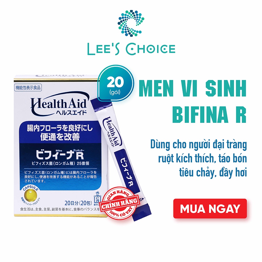 Đại tràng - Men vi sinh sống BIFINA R NHẬT BẢN, Loại R hộp 20 gói hỗ trợ tiêu hóa cho trẻ em người lớn táo bón tiêu chảy