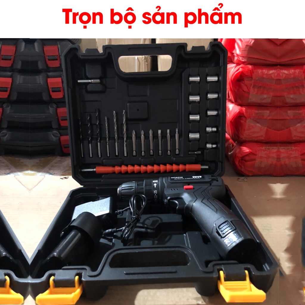 [Tặng bộ 24 chi tiết] Khoan Hitachi 12V - 3 chức năng - Bắt vít, khoan gỗ, khoan sắt, - 25 cấp độ trượt - Có đảo chiều