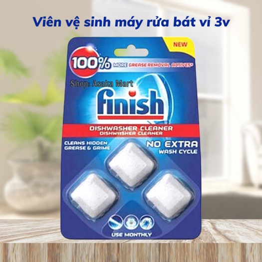 Vỉ 3 viên vệ sinh máy rửa chén bát Finish - Chính hãng