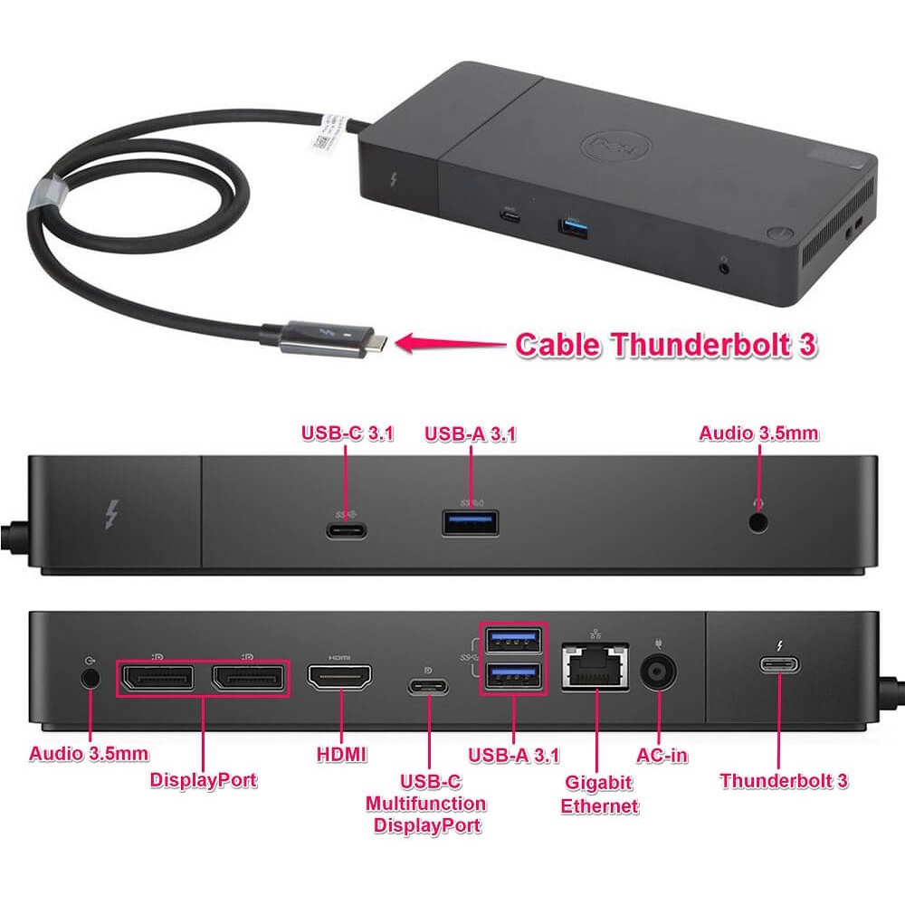 Dell Thunderbolt Dock WD19TB - Dock Dell WD19TB hỗ trợ xuất 2 màn 4k 60HZ cho Laptop Dell, HP, Thinkpad