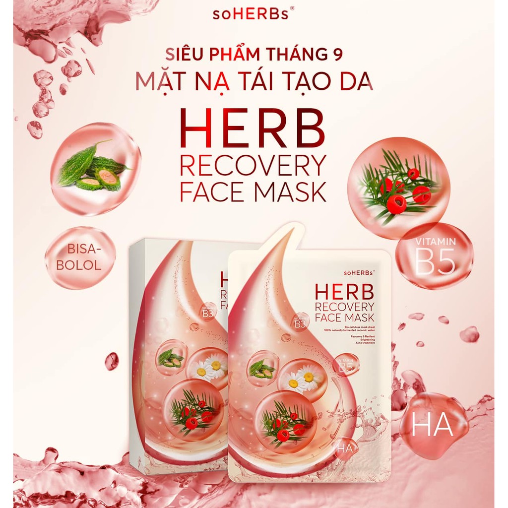 MẶT NẠ HERB RECOVERY SOHERBS TÁI TẠO, PHỤC HỒI DA YẾU, GIẢM MỤN, DƯỠNG TRẮNG DA CHUYÊN SÂU
