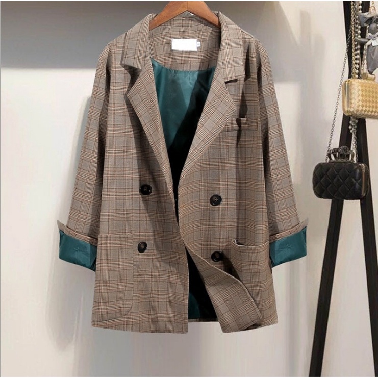 Áo khoác blazer kẻ caro cho nữ phong cách Hàn Quốc thu đông | BigBuy360 - bigbuy360.vn