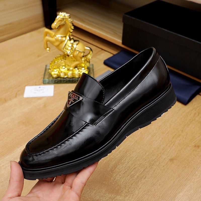 Giày tây lười mũi tròn cho nam thương hiệu Prada cao cấp