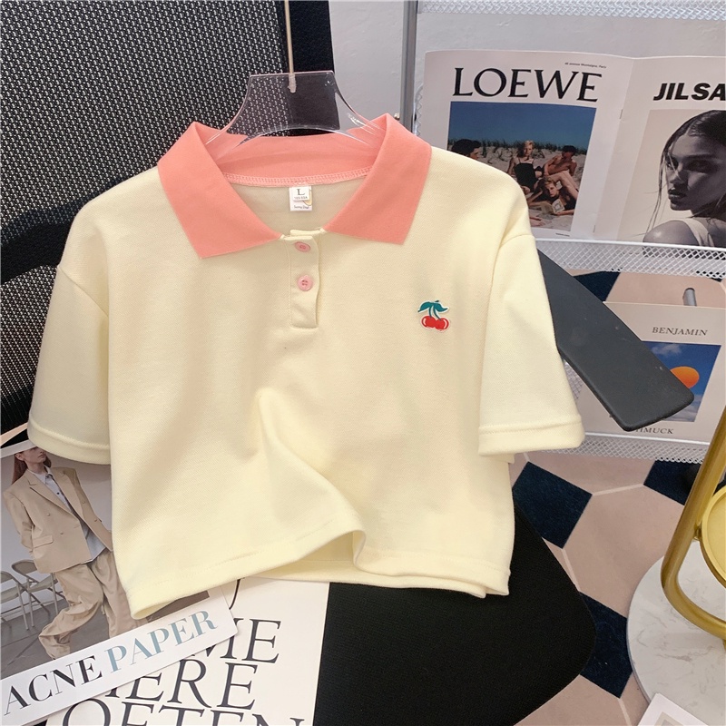 Bộ đồ SUXI gồm áo thun polo ngắn tay và chân váy chữ A lưng cao ôm dáng đơn giản thời trang mùa hè dành cho nữ