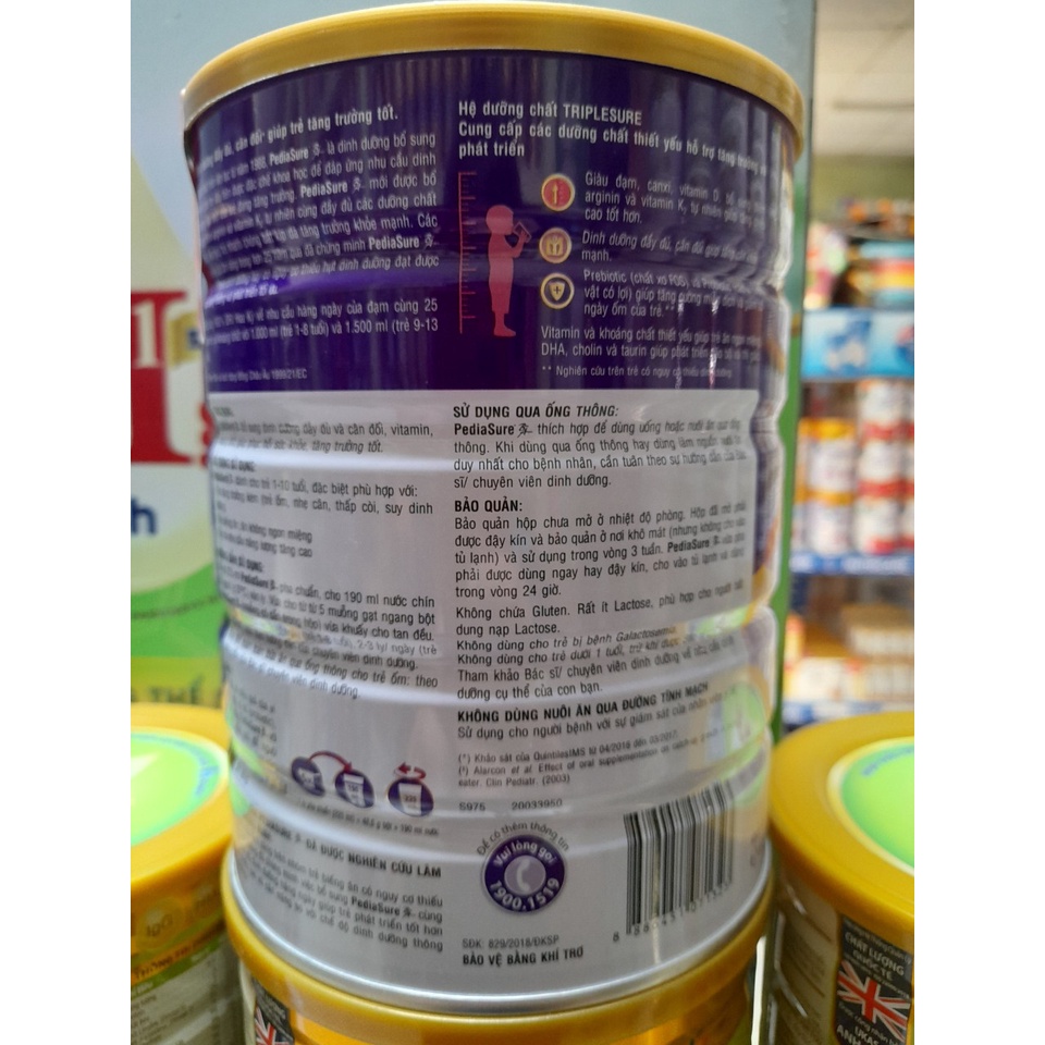 Lon Sữa Bột Pediasure  850g.. nguồn dinh dưỡng đầy đủ và cân đối được chứng minh lâm sàng giúp bé tăng cân nặng