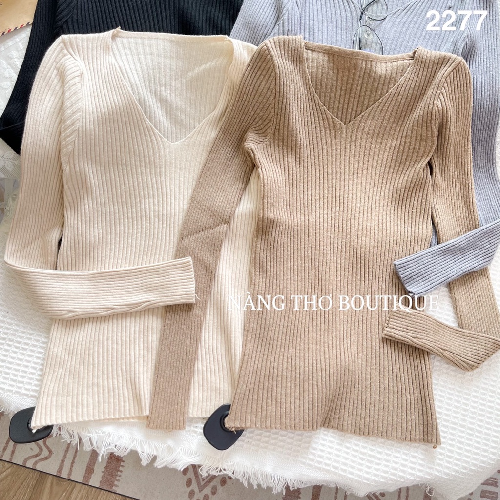Áo len gân cổ tim (ảnh thật do shop chụp) 2277