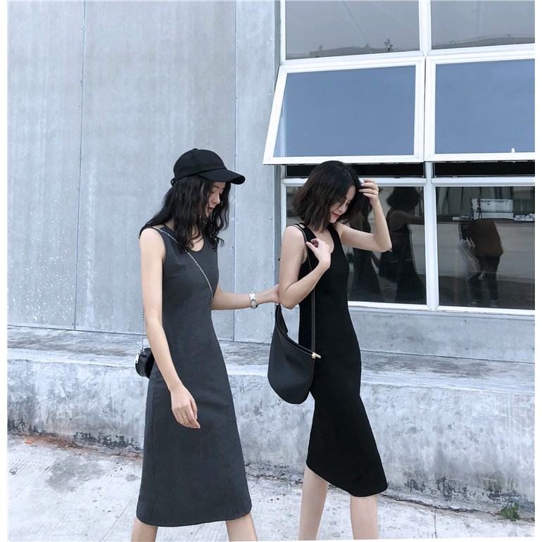 Váy Thun 2 Dây Cotton Cổ V Sát Nách Dáng Dài Ulzzang