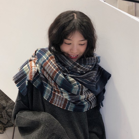 Khăn Choàng Cổ Vải Cashmere Kẻ Sọc Kiểu Nhật Hàn Thời Trang Mùa Đông