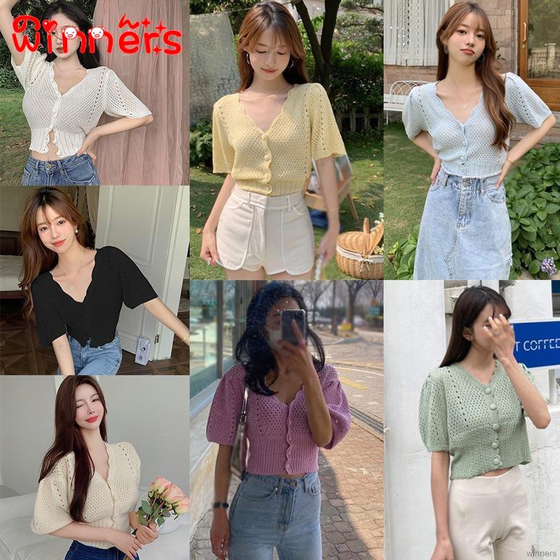 Áo Cardigan Dệt Kim Tay Ngắn Cổ Chữ V Thời Trang Mùa Hè Cho Nữ
