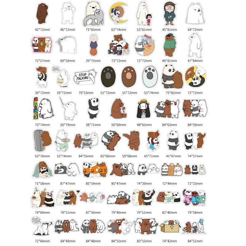 Bộ 105 Miếng Dán Hình Gấu We Bare Bears Dễ Thương Chống Nước Dùng Trang Trí Laptop/Va Li