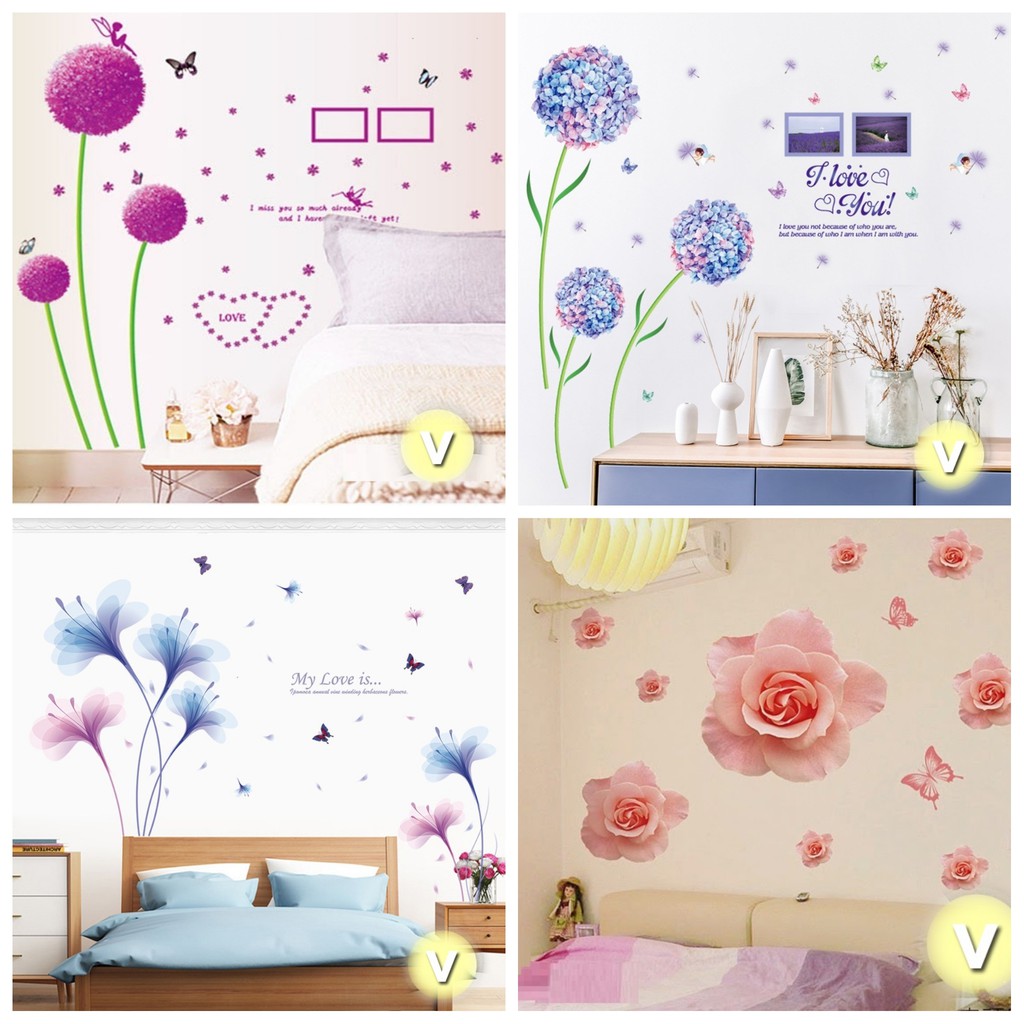Decal dán tường các mẫu hoa trang trí phòng ngủ