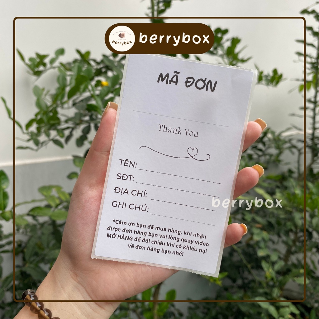 Berry | Set 50 phiếu giao hàng DT, hóa đơn bán hàng có keo dán túi giấy, thùng carton, gói hàng