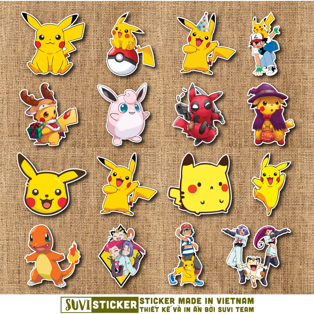 50 Sticker Pikachu chống nước sticker dán mũ bảo hiểm, laptop, điện thoại, đàn guitar, vali. MSP: NS65