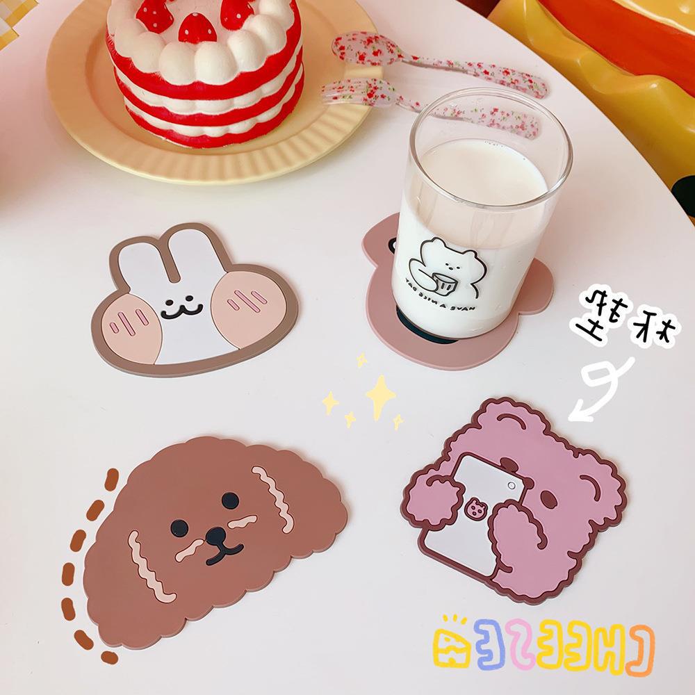 Đế Lót Ly Cách Nhiệt Chống Trượt Thiết Kế Hình Thỏ / Gấu Hoạt Hình Dễ Thương Phong Cách Nhật Bản