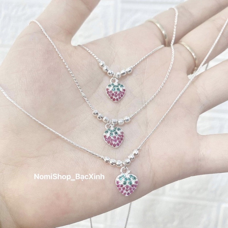 Dây chuyền bạc mặt dâu tây cho bé gái, ngọt ngào xinh xắn Mainomi Shop Bạc Xinh