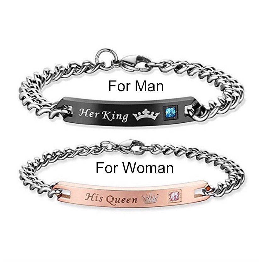 Vòng tay thép không gỉ His Queen/ Her King cho cặp đôi