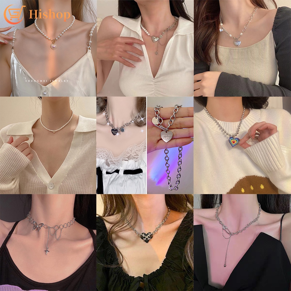 Vòng Cổ Mặt Hình Trái Tim/ Bướm/ Ngọc Trai Thời Trang Hàn Quốc Tinh Tế Cho Nữ